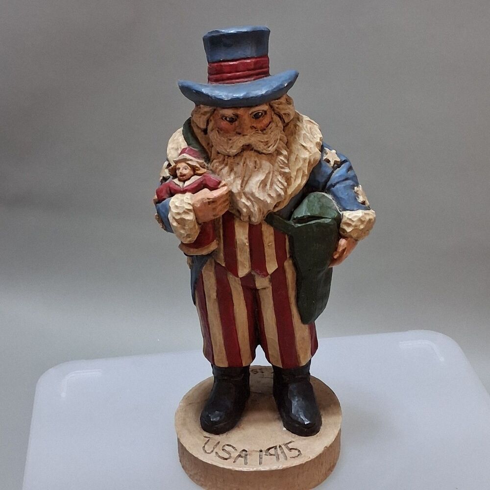 1989 Wood World Memories of Santa Uncle Sam Figurine Folk Art Decor Vintage